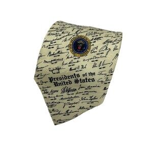 Museum Artifacts Yellow Silk Tie Presidents of the United States Signatures  58'